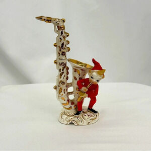 Lipper & Mann Christmas's Red Pixie Elf Figurine with Saxophone Vintage 1950s